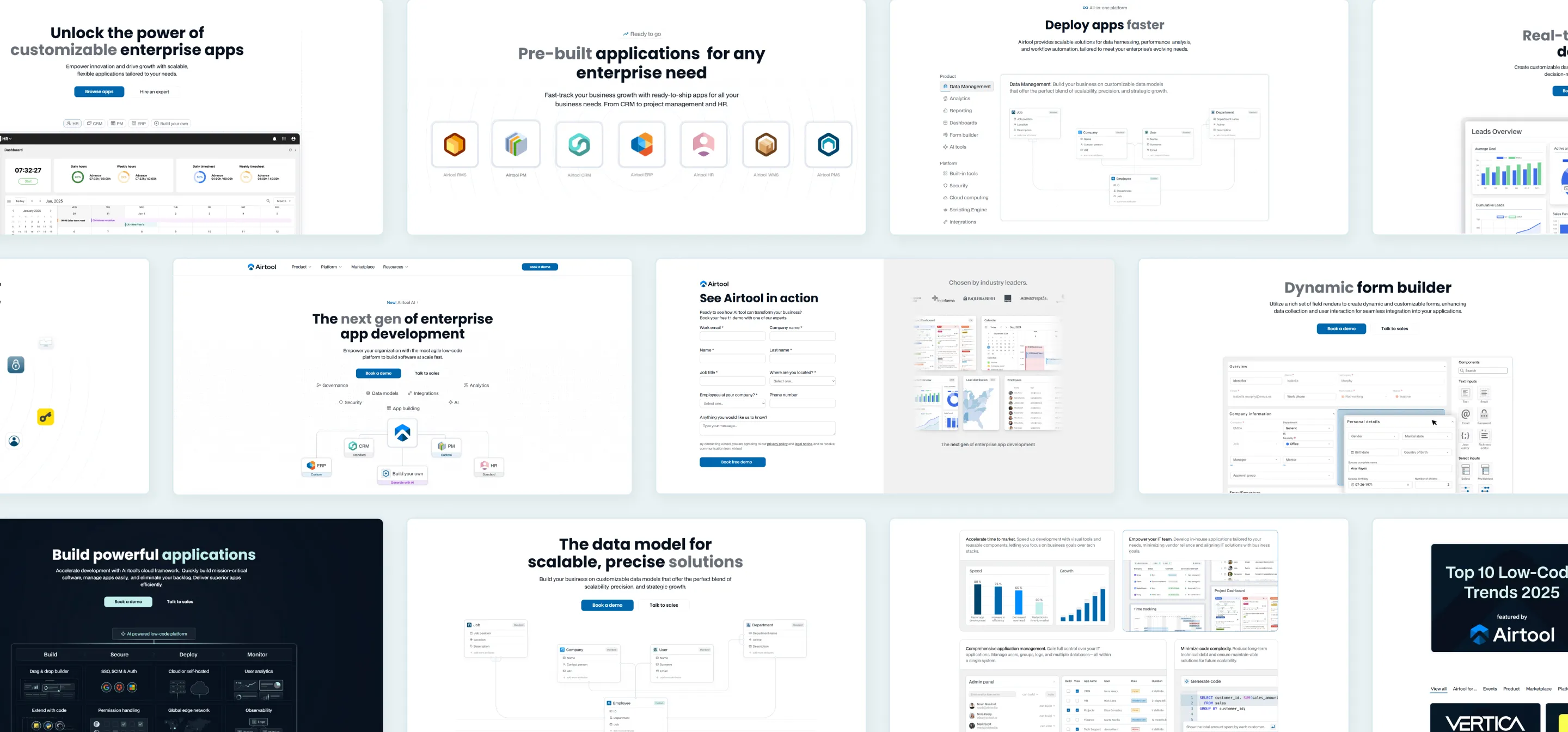 Collage of multiple screenshots of the Airtool website