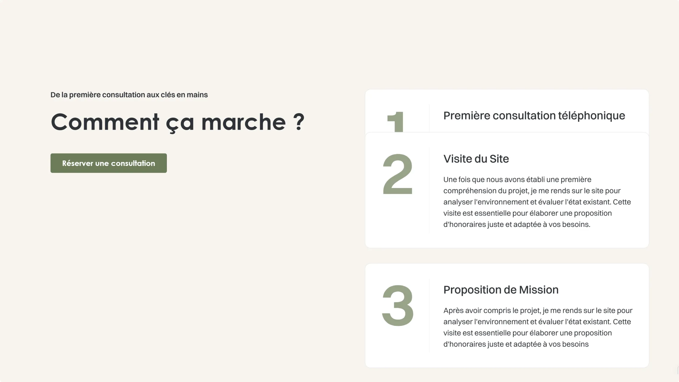 Screenshot of the process section of a website for an architecture studio