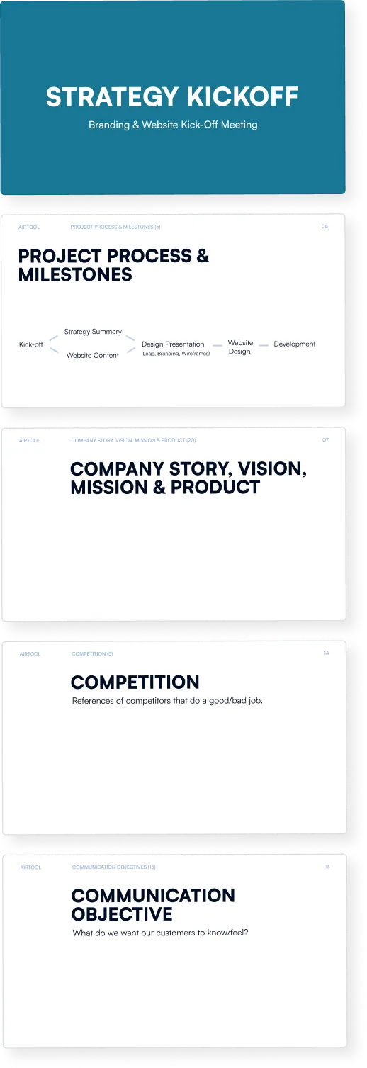 List of slides of a pitch deck